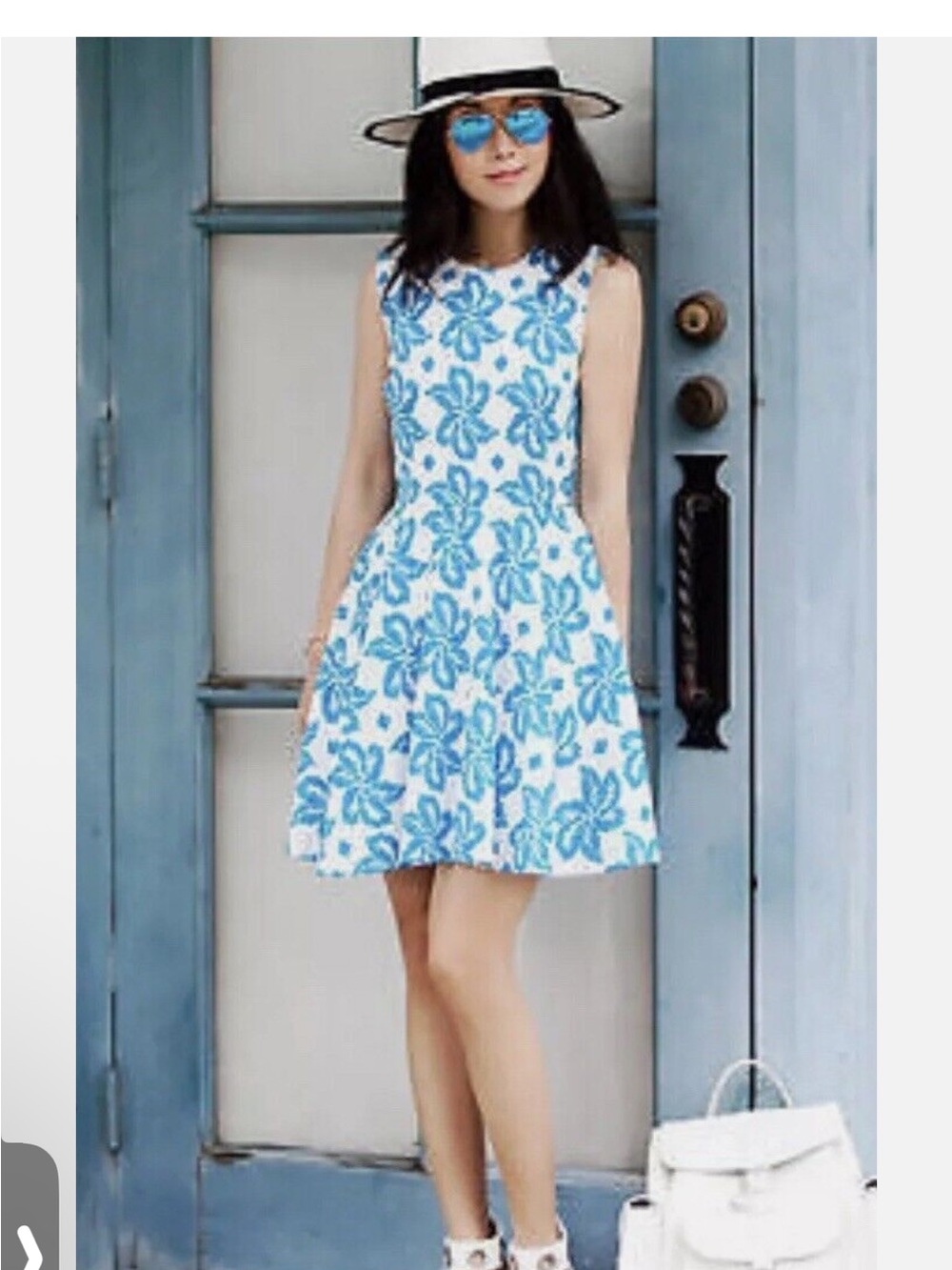 Diane Von Furstenberg Jeannie giant leaf floral White blue cotton Dress Size 2